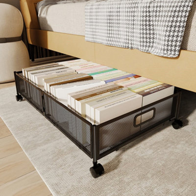 Living And Home Black Mesh Bedroom Metal Foldable Underbed Clothing Storage Container With Wheels from B&Q