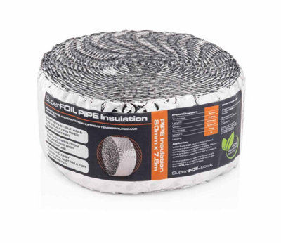 Superfoil Pipe Wrap Insulation 80mm X 7.5MReflective Insulating Foil LaggingPack Of 2 from B&Q