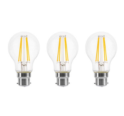 B&Q -  150W Equivalent Led Traditional Looking Filament Light Bulb A60 Gls B22 Bayonet 10.5W LedWarm WhitePack Of 3