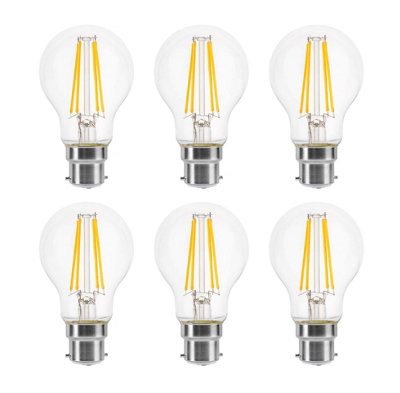 B&Q -  150W Equivalent Led Traditional Looking Filament Light Bulb A60 Gls B22 Bayonet 10.5W LedWarm WhitePack Of 6