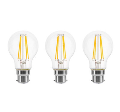 B&Q -  100W Equivalent Led Traditional Looking Filament Light Bulb A60 Gls B22 Bayonet 6.6W LedWarm WhitePack Of 3