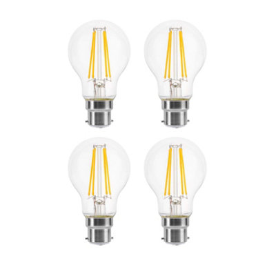 B&Q -  100W Equivalent Led Traditional Looking Filament Light Bulb A60 Gls B22 Bayonet 6.6W LedWarm WhitePack Of 4