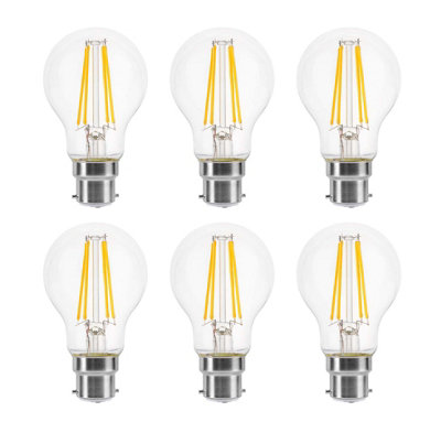 B&Q -  100W Equivalent Led Traditional Looking Filament Light Bulb A60 Gls B22 Bayonet 6.6W LedWarm WhitePack Of 6