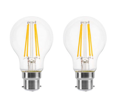 B&Q -  60W Equivalent Led Traditional Looking Filament Light Bulb A60 Gls B22 Bayonet 4.5W LedWarm WhitePack Of 2