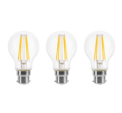 B&Q -  60W Equivalent Led Traditional Looking Filament Light Bulb A60 Gls B22 Bayonet 4.5W LedWarm WhitePack Of 3