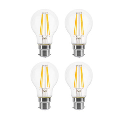 B&Q -  60W Equivalent Led Traditional Looking Filament Light Bulb A60 Gls B22 Bayonet 4.5W LedWarm WhitePack Of 4