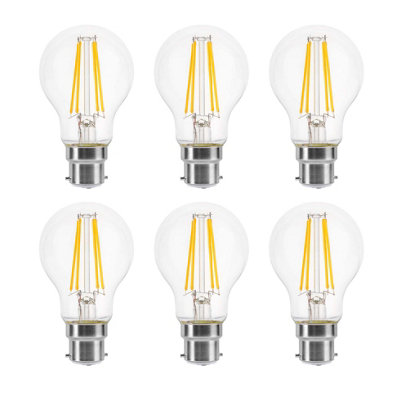 B&Q -  60W Equivalent Led Traditional Looking Filament Light Bulb A60 Gls B22 Bayonet 4.5W LedWarm WhitePack Of 6