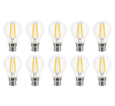 B&Q -  60W Equivalent Led Traditional Looking Filament Light Bulb A60 Gls B22 Bayonet 4.5W LedWarm WhitePack Of 10