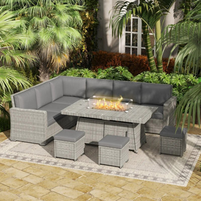 Outsunny Zara Firepit Table Rattan Sofa Set from B&Q