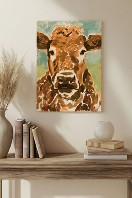 B&Q -  Brown Cow Portrait I Wood Art Print Plywood Wall Art