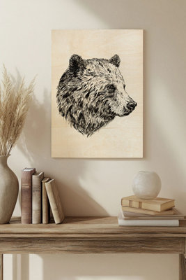B&Q -  Bear Ink Sketch I Wood Art Print Plywood Wall Art