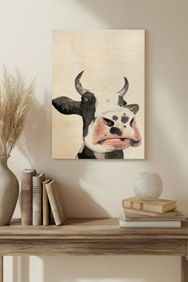 B&Q -  Watercolor Cow Portrait I Wood Art Print Plywood Wall Art