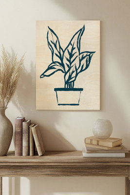 B&Q -  Navy Plant Sketches Ii Wood Art Print Plywood Wall Art