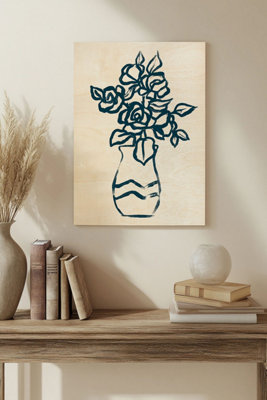 B&Q -  Navy Plant Sketches I Wood Art Print Plywood Wall Art
