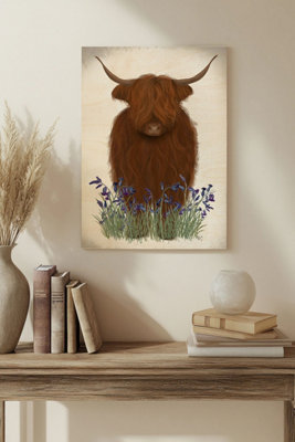 B&Q -  Highland CowBluebell Wood Art Print Plywood Wall Art