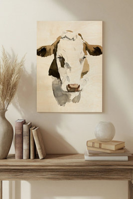 B&Q -  Watercolor Bovine I Wood Art Print Plywood Wall Art