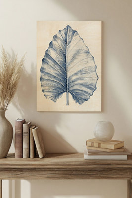 B&Q -  Indigo Tropical Leaves Iii Wood Art Print Plywood Wall Art