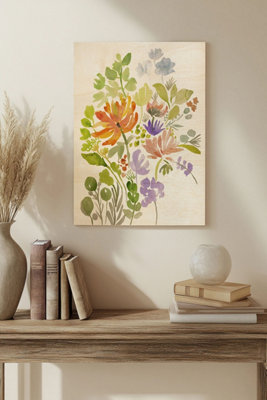 B&Q -  Happy Flowers Iii Wood Art Print Plywood Wall Art
