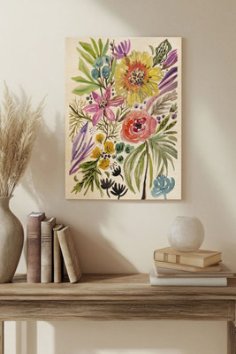 B&Q -  Happy Flowers Ii Wood Art Print Plywood Wall Art