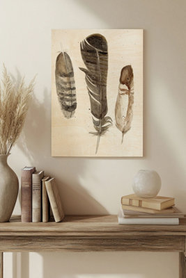 B&Q -  Earthtone Feathers I Wood Art Print Plywood Wall Art