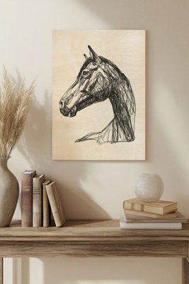 B&Q -  Equine Contour Iv Wood Art Print Plywood Wall Art