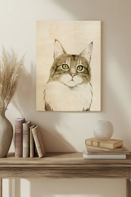 B&Q -  Cat Portrait Iv Wood Art Print Plywood Wall Art