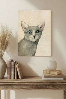B&Q -  Cat Portrait I Wood Art Print Plywood Wall Art