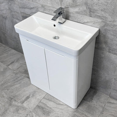 B&Q -  Vanity Basin Unit 700mm White Gloss 2 Door Bathroom Sink Storage Modern Ross