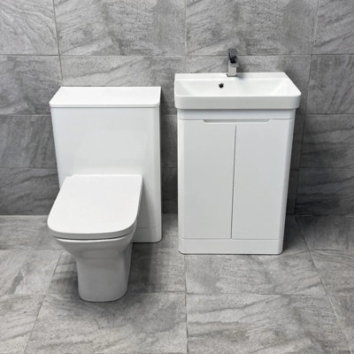 Hydros Bathroom Vanity Suite 1050mm Basin Unit Toilet And Unit White Gloss Modern Ross from B&Q