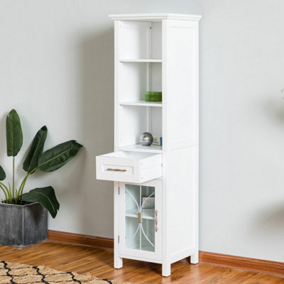 Teamson Home Freestanding Tall Column Bathroom Cabinet With Drawer And Open ShelvesWhite from B&Q