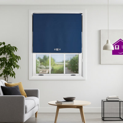 Furnished Triple Square Eyelet Blackout Blind Free Cut ServiceNavy (W)240Cm X (L)165Cm from B&Q