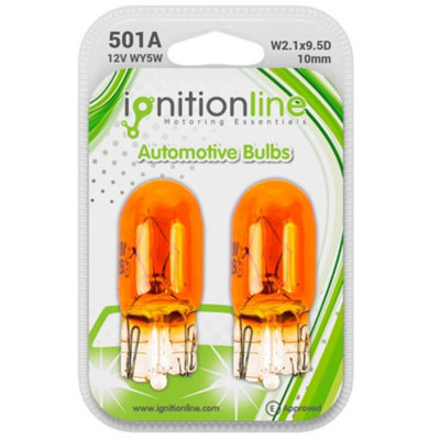 2 X 501A Amber 12V Wy5W Side Indicator Repeater Capless Car Bulbs W2.1X9.5D from B&Q
