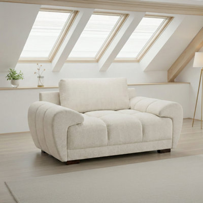 Furnishings For Less UK Zura Cream Plush Velvet Large Armchair Pillow Back Wooden Legs from B&Q