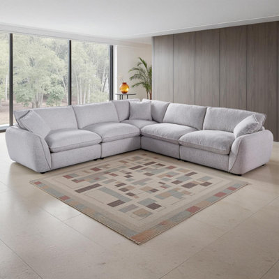 Furnishings For Less UK Berti Fabric Beige Modern L Shaped 5 Seater Corner Sofa from B&Q