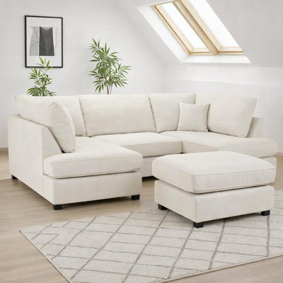 Furnishings For Less UK California Classic Fabric Beige U Shaped 6 Seater Sofa + Footstool from B&Q