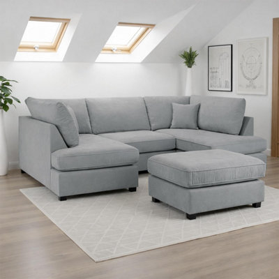 Furnishings For Less UK California Classic Fabric Grey U Shaped 6 Seater Sofa + Footstool from B&Q