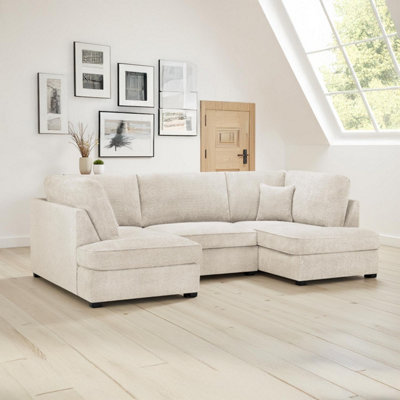 Furnishings For Less UK California Boucle Beige U Shaped 6 Seater Sofa + Footstool from B&Q