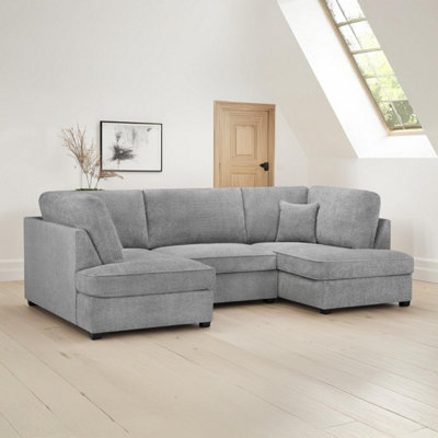 Furnishings For Less UK California Boucle Grey U Shaped 6 Seater Sofa + Footstool from B&Q