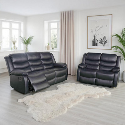 Furnishings For Less UK Cortland Leather Look 3 + 2 Sofa Suite Manual Reclining Black from B&Q