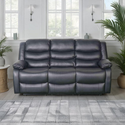 Furnishings For Less UK Cortland Leather Look 3 Seater Manual Reclining Sofa Black from B&Q