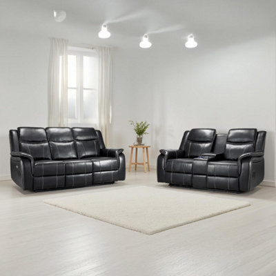 Furnishings For Less UK Orlando Black Leather Electric Reclining Sofa Suite 3 + 2 Usb from B&Q