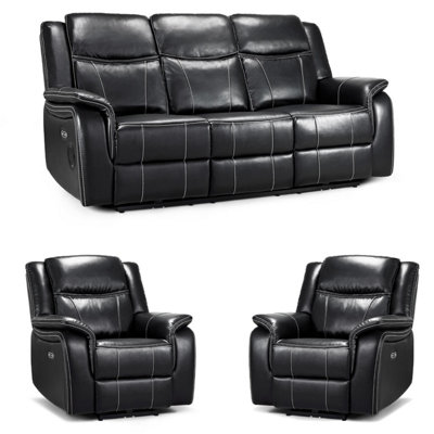 Furnishings For Less UK Orlando Black Leather 3 Piece Electric Reclining Sofas 3 + 1 + 1 from B&Q