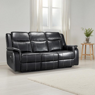 Furnishings For Less UK Orlando Leather Black Electric Reclining 3 Seater Cup Holder from B&Q