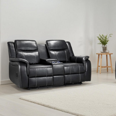 Furnishings For Less UK Orlando Leather Black Electric Reclining 2 Seater Centre Console from B&Q