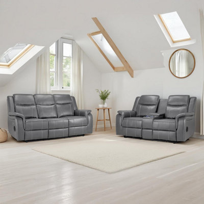 Furnishings For Less UK Orlando Grey Leather Electric Reclining Sofa Suite 3 + 2 Usb from B&Q