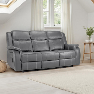 Furnishings For Less UK Orlando Leather Grey Electric Reclining 3 Seater Cup Holder from B&Q