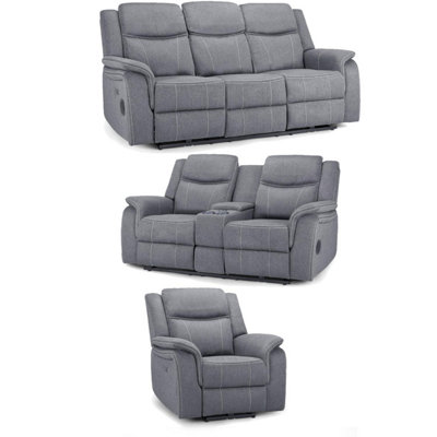 Furnishings For Less UK Orlando Grey Fabric 3 Piece Sofa Suite Electric Reclining Usb 3 + 2 + 1 from B&Q