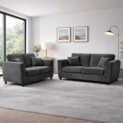 Furnishings For Less UK Ascot 3 + 2 Seater Sofa Set Chenille Fabric Charcoal from B&Q