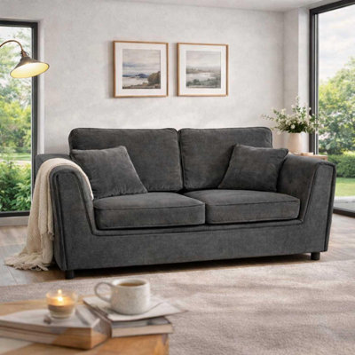 Furnishings For Less UK Ascot Large 3 Seater Sofa Chenille Fabric Charcoal Couch from B&Q