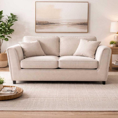 Furnishings For Less UK Ascot Large 3 Seater Sofa Chenille Fabric Beige Couch from B&Q
